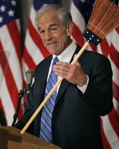 Republican presidential candidate Ron Paul and his broom.